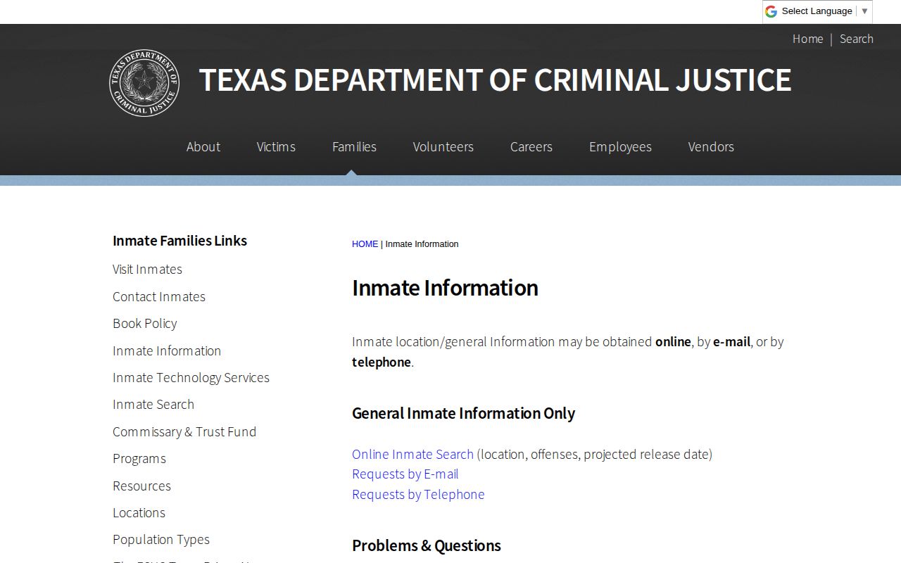 Cottle County state-custody record route through Texas Department of Criminal Justice